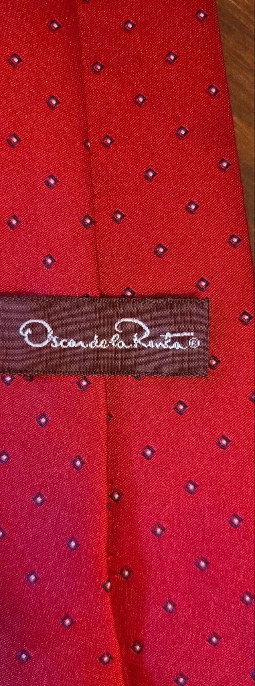 Oscar de la Renta Red Tie with Navy Dot Motif